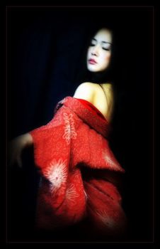 赤の着物：モデルyutti着物ヌード写真